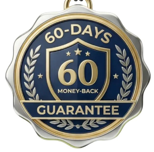 60 day money back guarantee badge for customer satisfaction and risk free ordering